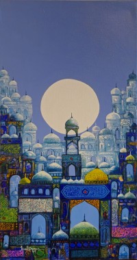 Javed Qamar, 12 x 24 inch, Acrylic on Canvas, Calligraphy Painting, AC-JQ-256